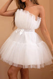 Tulle Strapless White Short Cocktail Dress