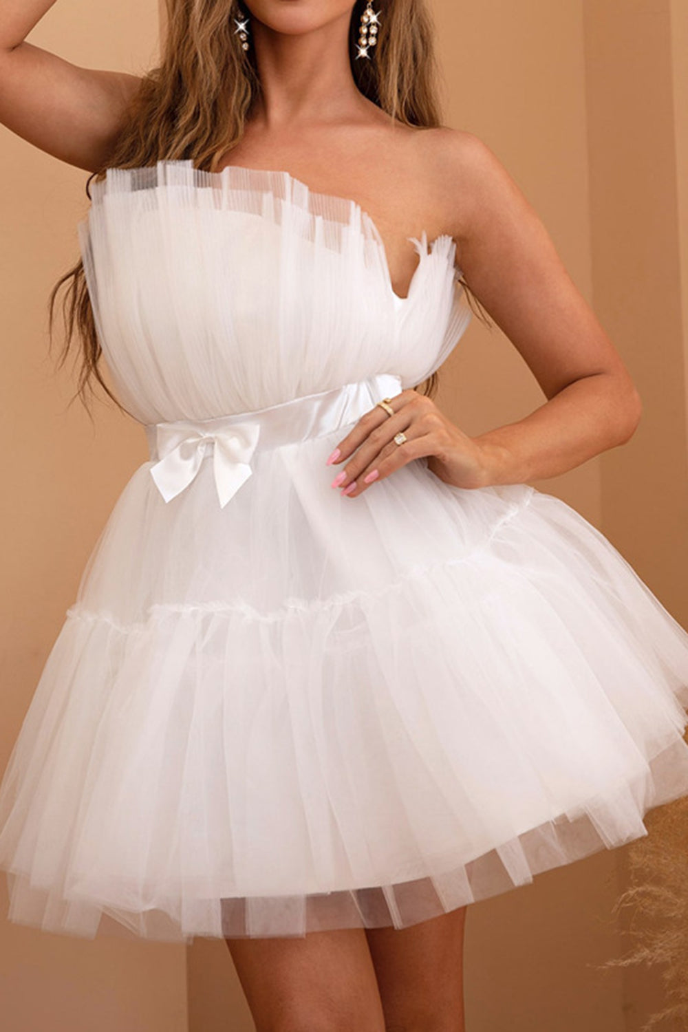 Tulle Strapless White Short Cocktail Dress