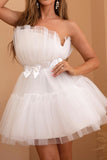 Tulle Strapless White Short Cocktail Dress