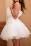 Tulle Strapless White Short Cocktail Dress