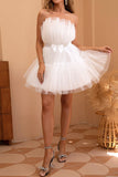 Tulle Strapless White Short Cocktail Dress