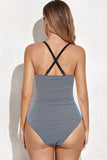 One Piece High Waist Halter Neck Burgundy Swimwear