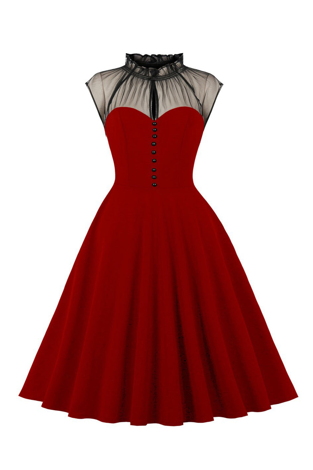 Black A Line Vintage 1950s Dress with Buttons