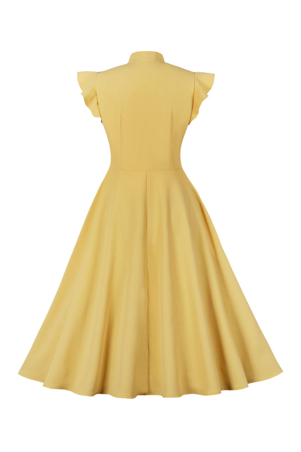 Yellow Solid Swing 1950s Dress with Bow