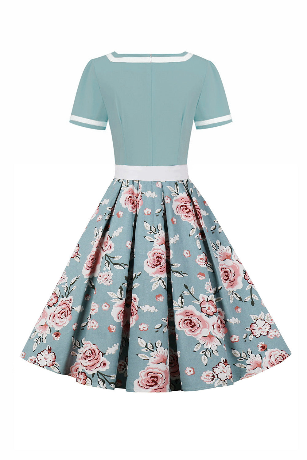 V Neck Short Sleeves Black 1950s Dress With Belt