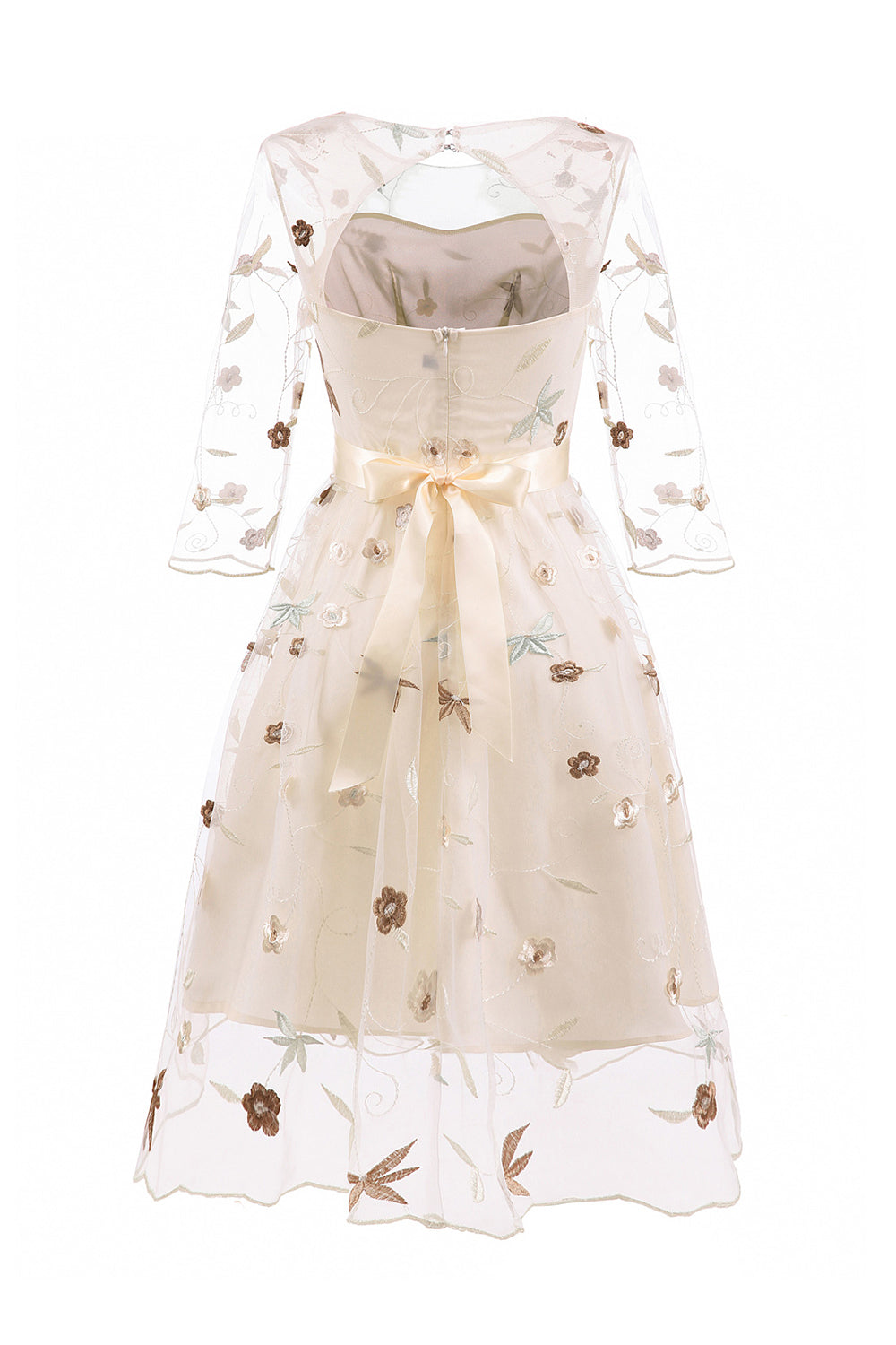 A Line Square Neck Pink 1950s Dress with Half Sleeves
