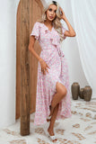 Pink Floral Maxi Wrap Summer Dress