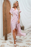 Pink Floral Maxi Wrap Summer Dress