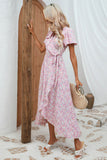 Pink Floral Maxi Wrap Summer Dress