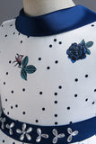 A Line Jewel Neck Blue Printed Girls Dress