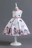A Line Jewel Neck Blue Printed Girls Dress
