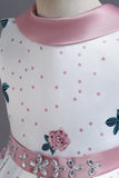 A Line Jewel Neck Blue Printed Girls Dress