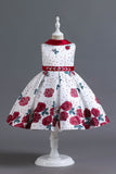A Line Jewel Neck Blue Printed Girls Dress
