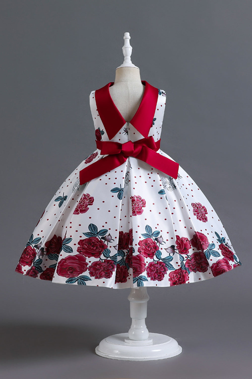 A Line Jewel Neck Blue Printed Girls Dress
