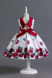 A Line Jewel Neck Blue Printed Girls Dress