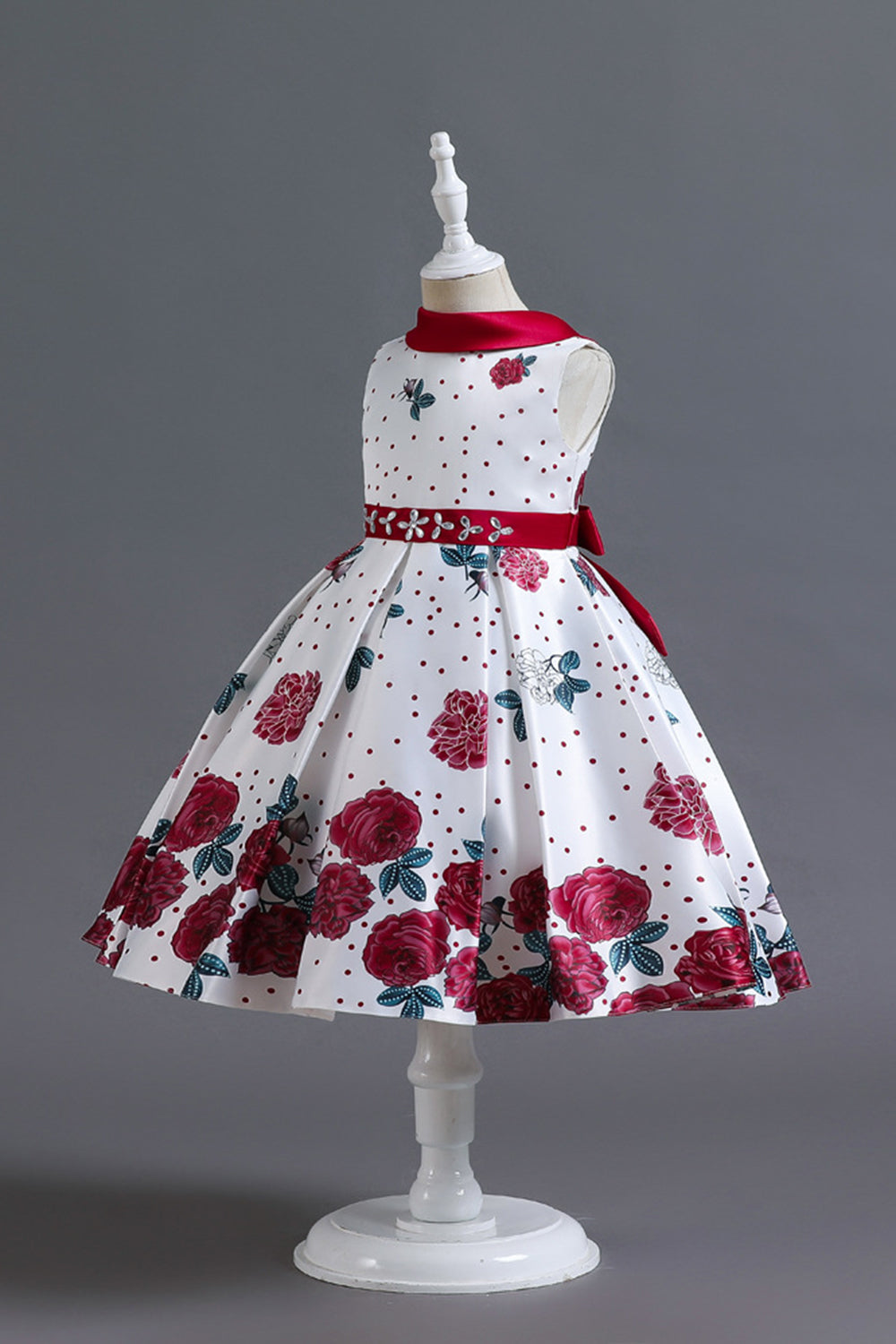 A Line Jewel Neck Blue Printed Girls Dress