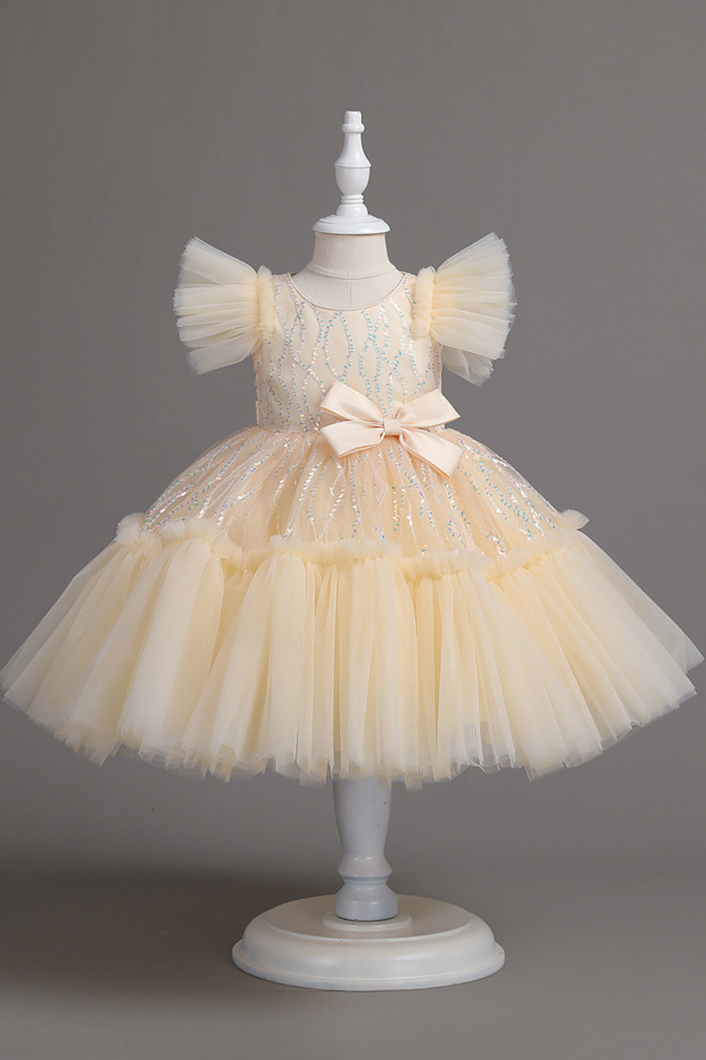A Line Jewel Neck Red Girls Dress with Bowknot