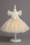 A Line Jewel Neck Red Girls Dress with Bowknot