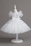 A Line Jewel Neck Red Girls Dress with Bowknot