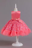 A Line Jewel Neck Pink Girls Party Dress with Appliques