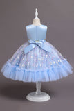 A Line Jewel Neck Pink Girls Party Dress with Appliques