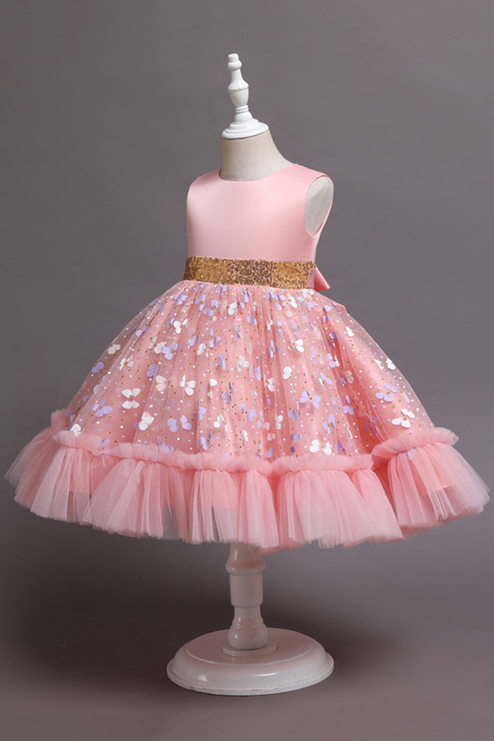 A Line Jewel Neck Pink Girls Party Dress with Appliques