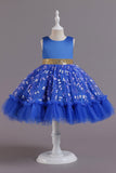 A Line Jewel Neck Pink Girls Party Dress with Appliques