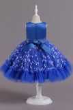 A Line Jewel Neck Pink Girls Party Dress with Appliques