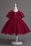 A Line Off the Shoulder Burgundy Tulle Girls Dress