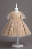 A Line Off the Shoulder Burgundy Tulle Girls Dress