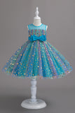A Line Jewel Neck Blush Girls Party Dress with Bowknot