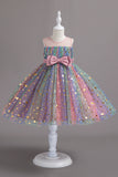 A Line Jewel Neck Blush Girls Party Dress with Bowknot