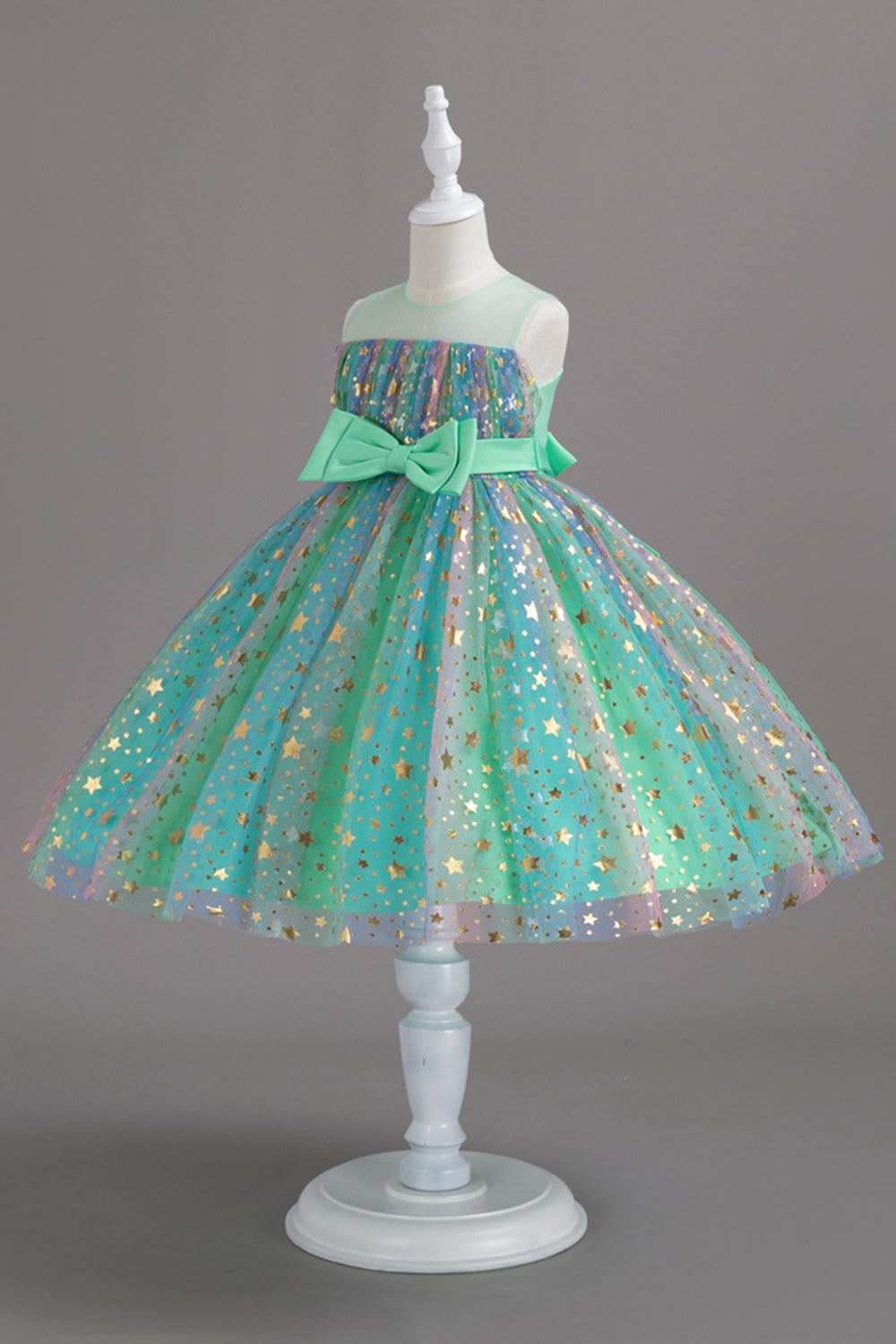 A Line Jewel Neck Blush Girls Party Dress with Bowknot