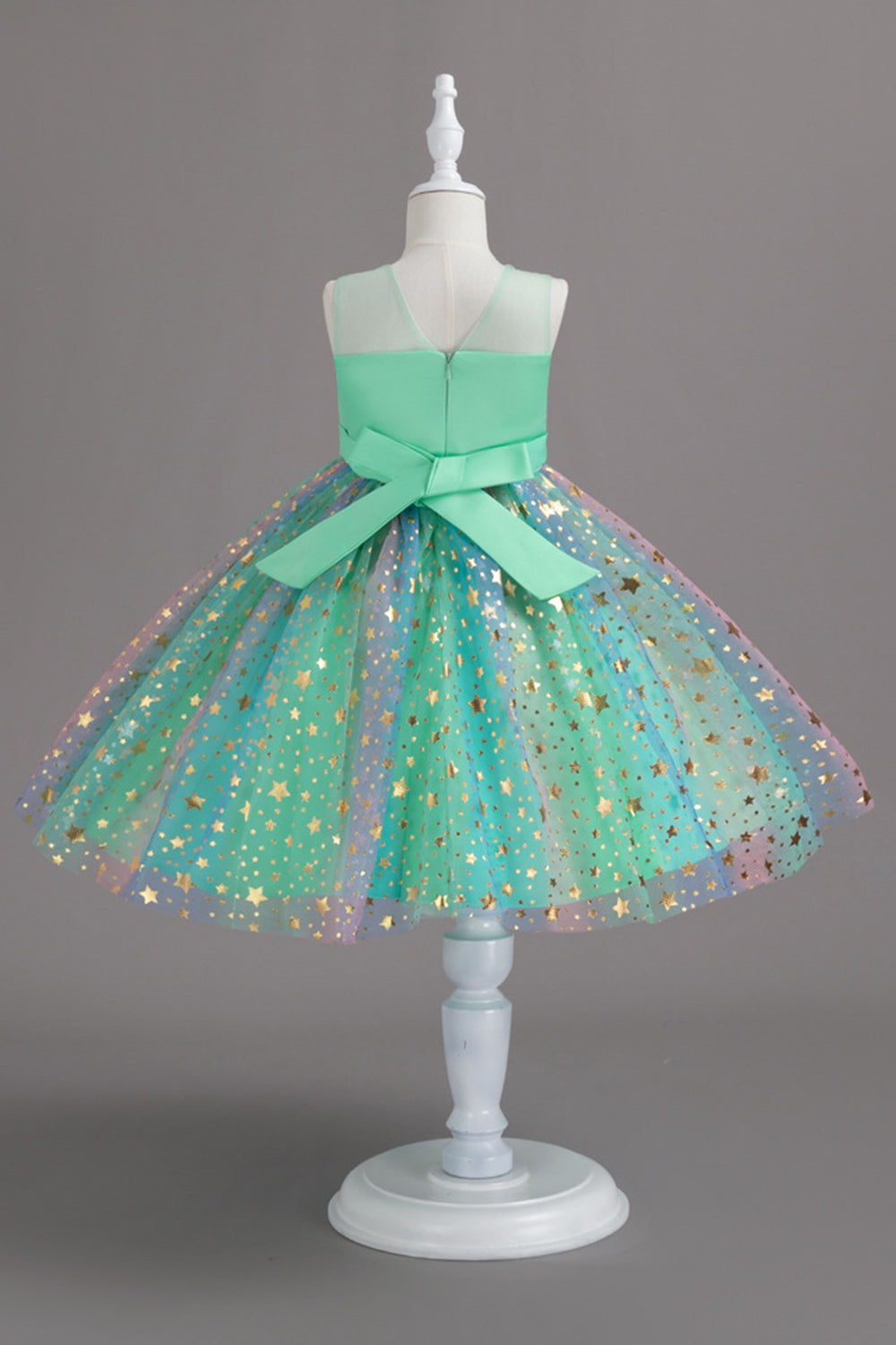 A Line Jewel Neck Blush Girls Party Dress with Bowknot