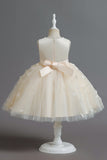Champagne A Line Tulle Sleeveless Flower Girls Party Dress With Bow