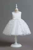 Champagne A Line Tulle Sleeveless Flower Girls Party Dress With Bow