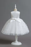 Champagne A Line Tulle Sleeveless Flower Girls Party Dress With Bow