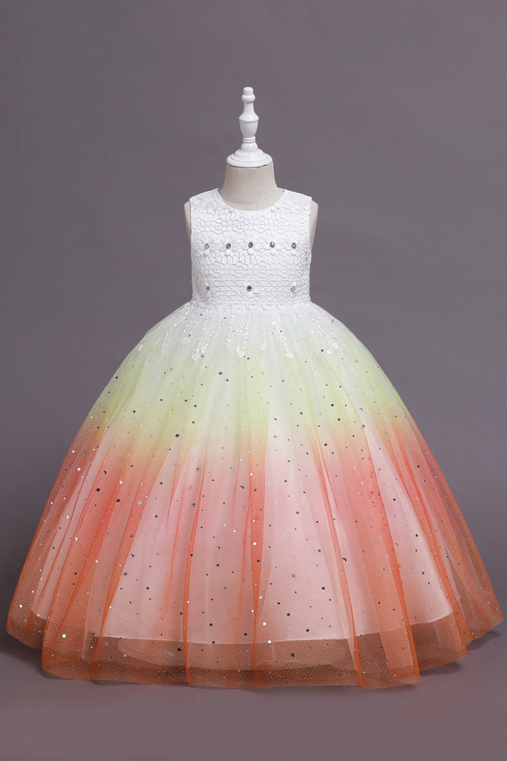 Purple Glitter Sleeveless Long Girls Dress