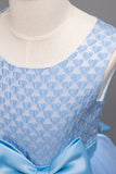 Blue Round Neck Tulle Long Girls Dress