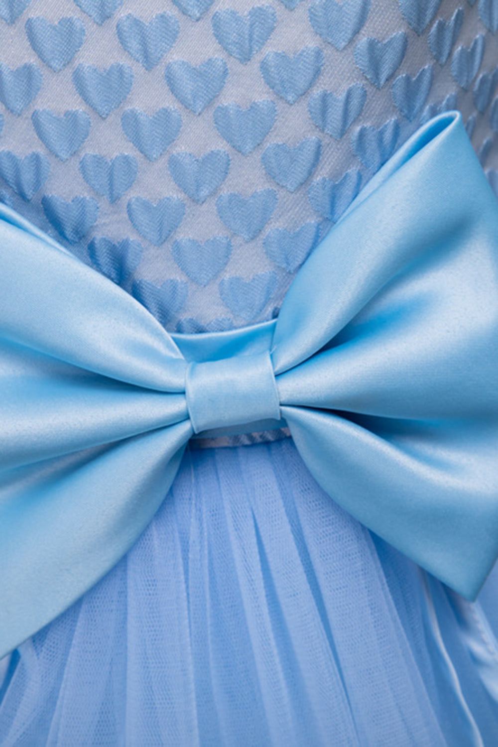 Blue Round Neck Tulle Long Girls Dress