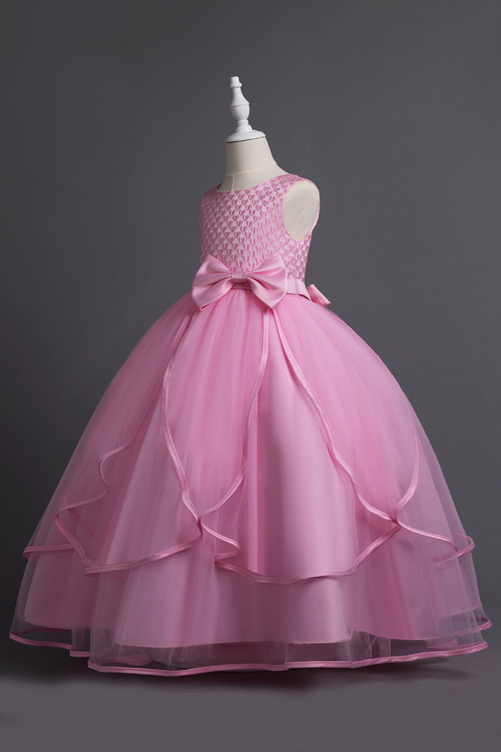 Blue Round Neck Tulle Long Girls Dress
