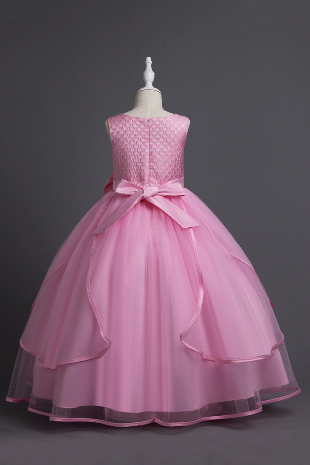 Blue Round Neck Tulle Long Girls Dress