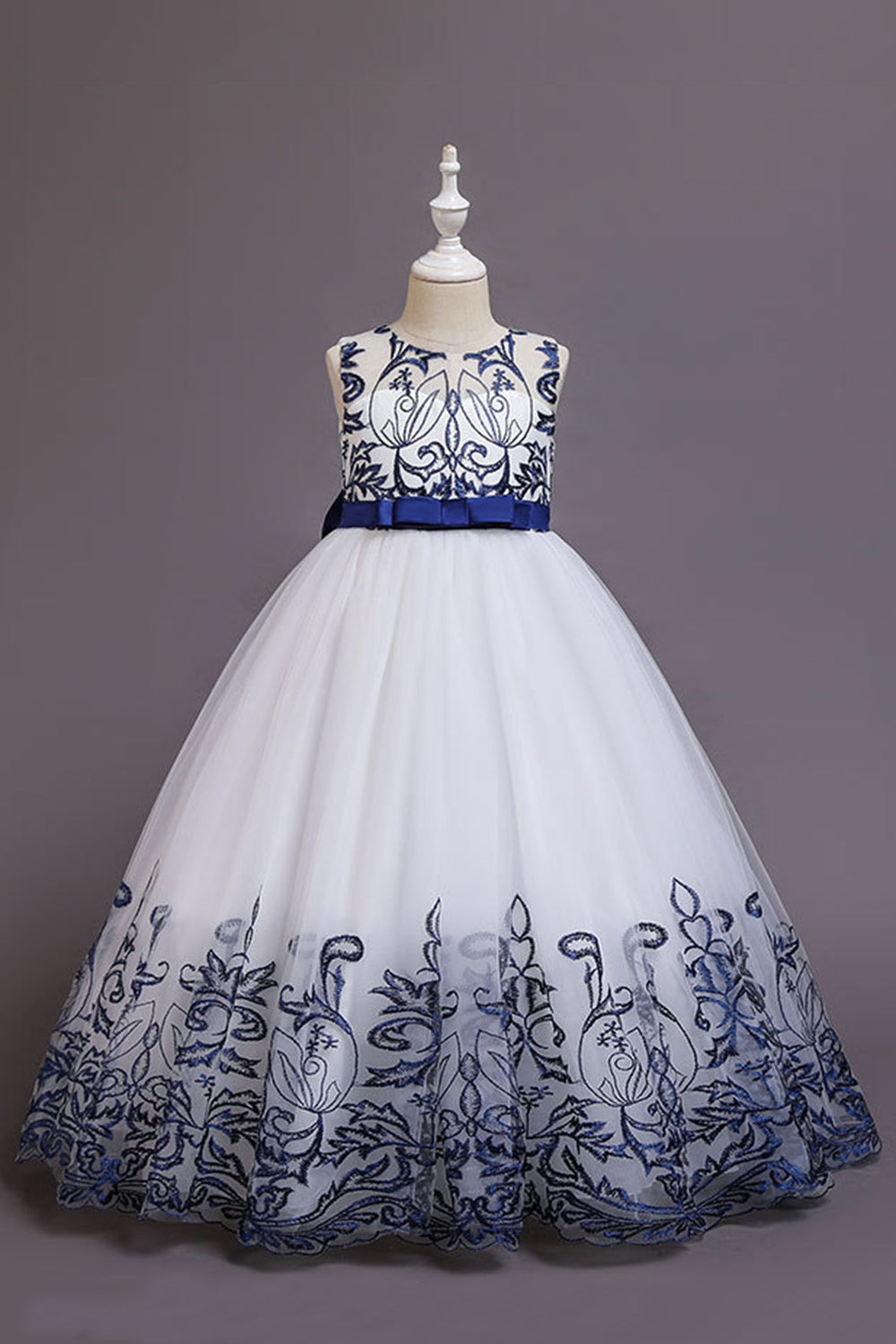 Navy Sleeveless A Line Embroidery Girls Dress