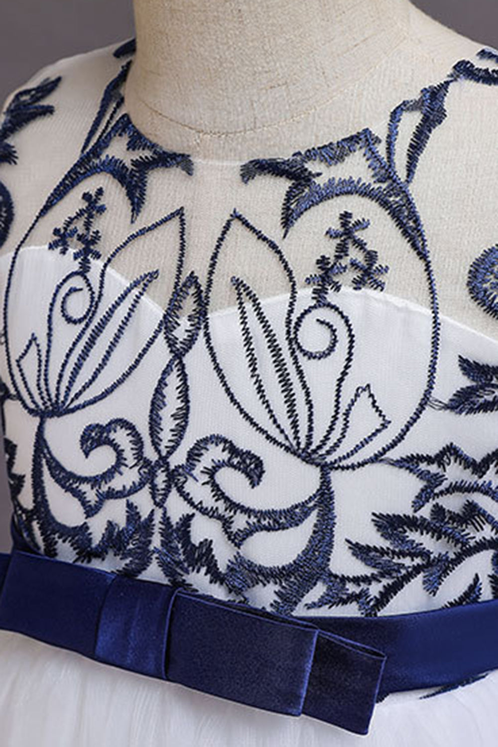 Navy Sleeveless A Line Embroidery Girls Dress