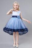 Blue Tulle Glitter Flower Girls Party Dress With Bow