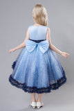 Blue Tulle Glitter Flower Girls Party Dress With Bow