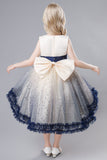 Blue Tulle Glitter Flower Girls Party Dress With Bow