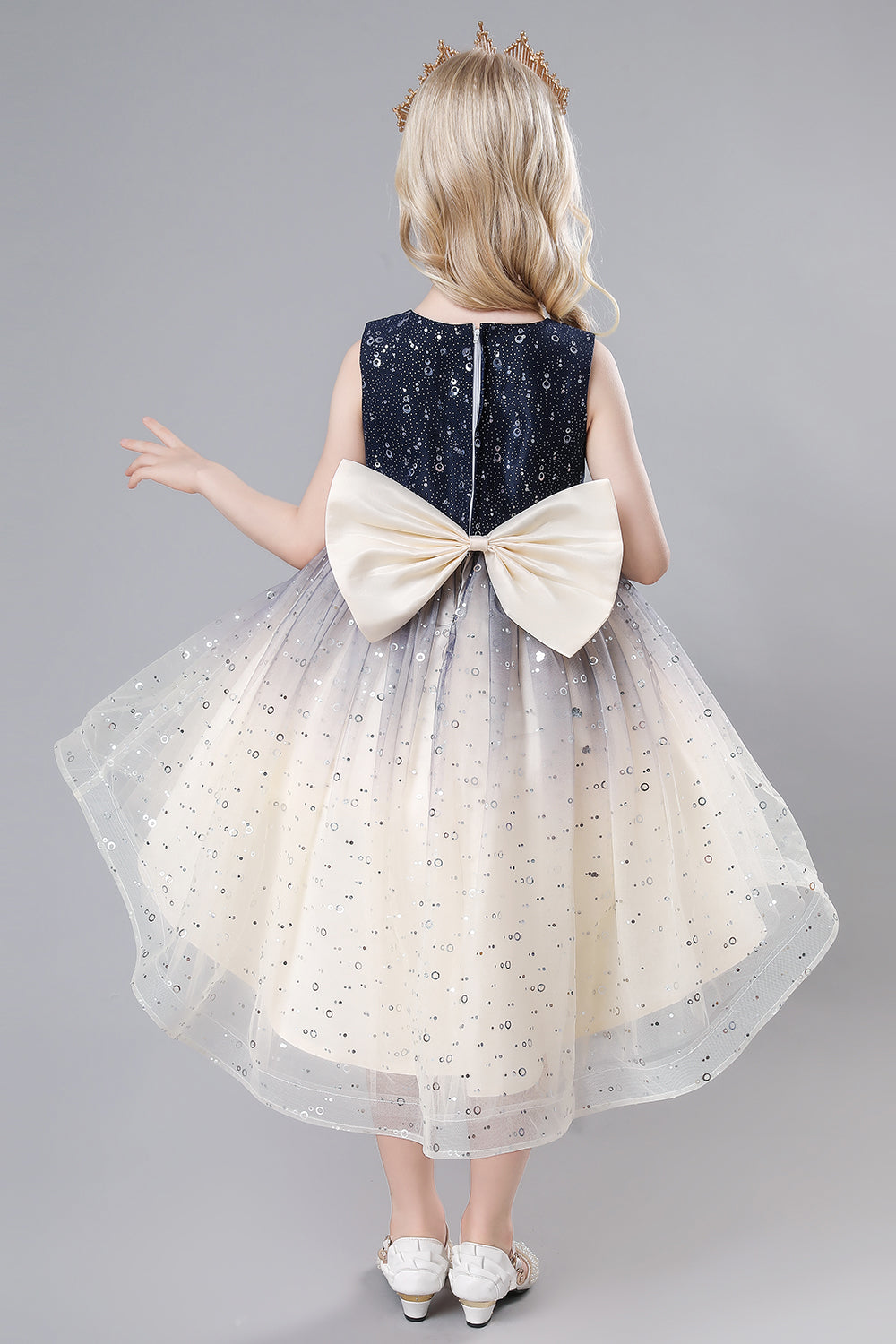 Purple Tulle High Low Sparkly Girls Party Dress With Bow