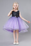 Purple Tulle High Low Sparkly Girls Party Dress With Bow