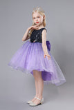 Purple Tulle High Low Sparkly Girls Party Dress With Bow